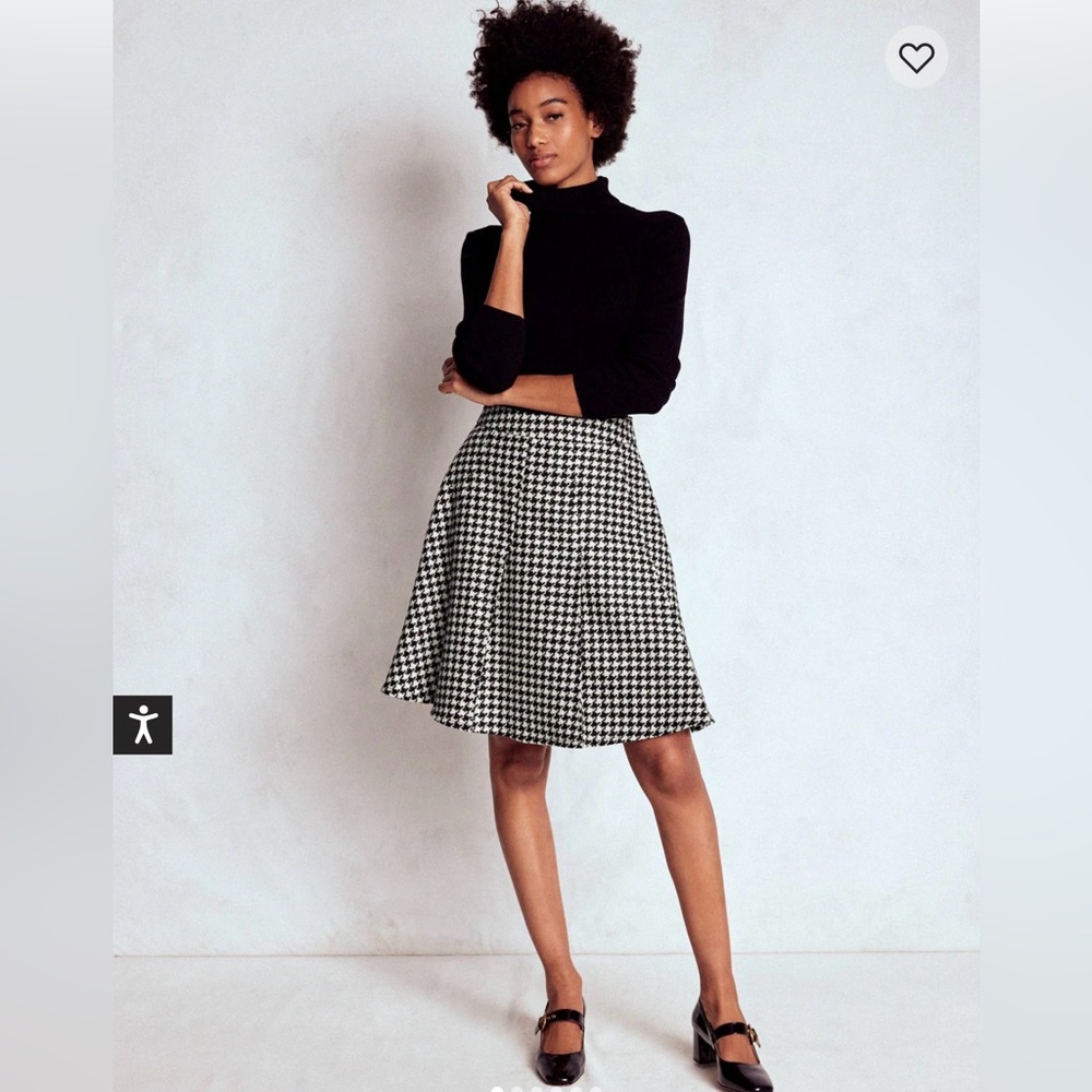 Boden NWT Fit and Flare Houndstooth Wool Skirt. Size 12.